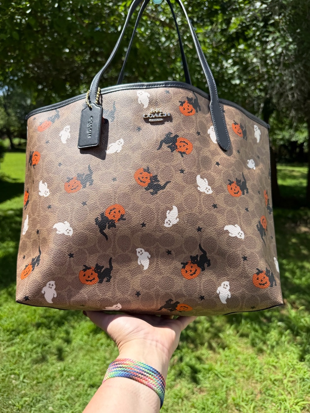 Coach Halloween City Tote Signature Canvas Ghost Pumpkin Cat CW450 NWT - Picture 5 of 12